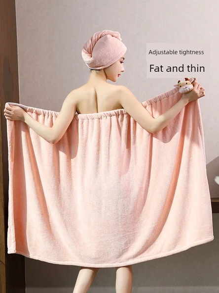 Straplez Pamuklu Banyo Havlu Elbisesi - Alice Banyo Eteği 2'li Çiçek Tozu (Banyo Eteği + Saç Bonesi) 150x85cm - 4