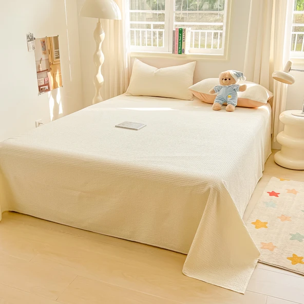 Vakumlu Pamuklu Yatak Çarşafı - Süt Beyazı 3 Parça Set 230x250cm