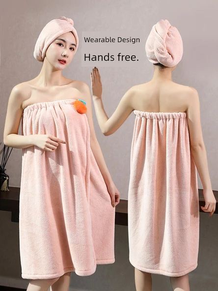 Straplez Pamuklu Banyo Havlu Elbisesi - Alice Banyo Eteği 2'li Buzağı Tozu (Banyo Eteği + Saç Bonesi) 150x85cm - 3