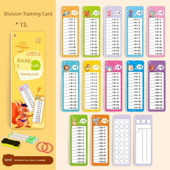 2. Sınıf Matematik Flash Kartları - Çarpma ve Bölme - Bölme Alıştırma Kartı/2 Kalem ve 1 Tahta Silgisi Hediyeli