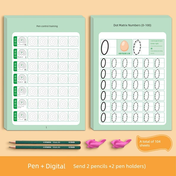 Çocuklar için Dijital Kalem Kontrolü ve Kaligrafi Alıştırma Tahtası - [2 Kitap] Sayılar + Kalem (2 Kalem + 2 Kalem Tutucu)