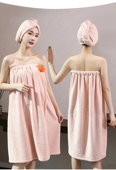 Straplez Pamuklu Banyo Havlu Elbisesi - Alice Banyo Eteği 2'li Çiçek Yeşil (Banyo Eteği + Saç Bonesi) 150x85cm - 10