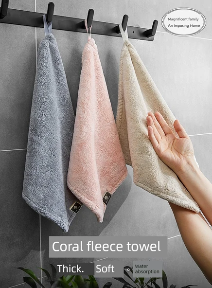Mercan Kadife Emici El Havlusu - Karışık Renkli 3 El Havlusu + Karışık Renkli 6 Mobilya Bezi - 30x30x5mm - 7