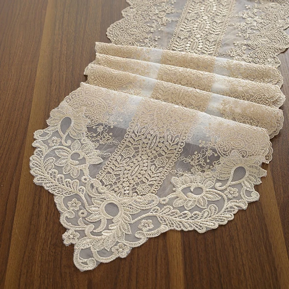 Kore Dantel Masa Örtüsü - Şampanya - 30x250cm