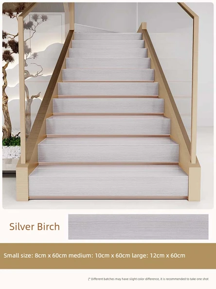 Kaymaz Ahşap Desenli Merdiven Halısı - Gümüş Huş - 10'lu Paket - Küçük
