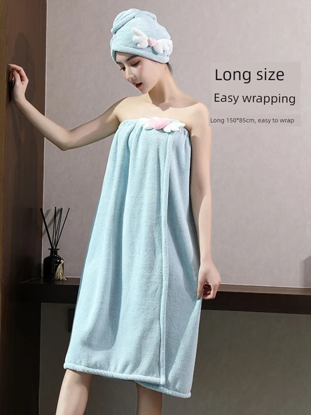 Straplez Pamuklu Banyo Havlu Elbisesi - Değerli 2'li Set (Çiçek Tozu Alice Banyo Eteği + Saf Pamuklu Banyo Havlusu 1) 150x85cm - 5