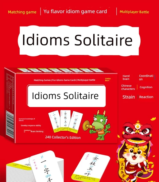 Deyim Ejderha Kart Oyunu - Çocuklar için Okuma Yazma Öğrenme Oyuncağı - 3 Kutu Deyim Solitaire + Sihirli Çince Karakterler + Resimlerle Deyim Tahmini - 8