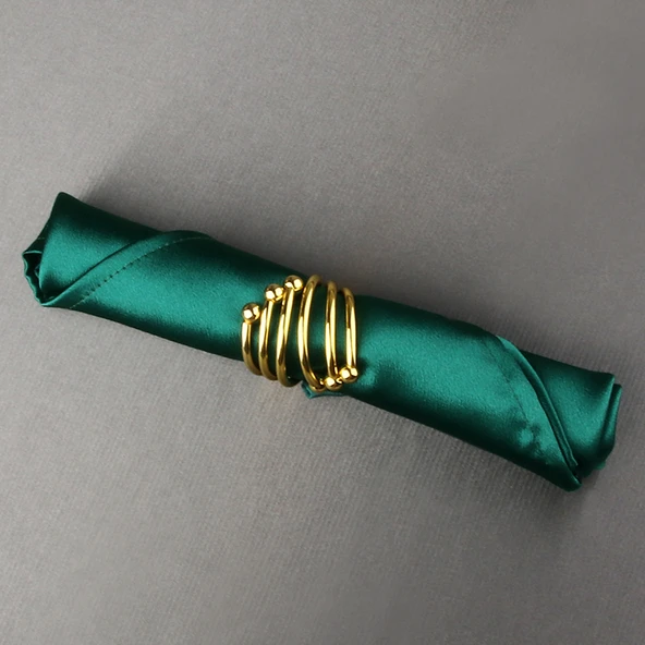 Saten Peçete - Yeşil - Altı Altın Klipsli (Model 2) - 45x45 cm