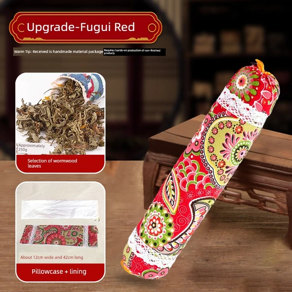 Moxa Yapraklı Boyun Yastığı DIY Seti - Gelişmiş - Pelin Otu Yaprağı - Zengin Kırmızı
