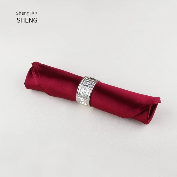 Saten Peçete - Bordo - Gümüş Klipsli (Model 1) - 45x45 cm