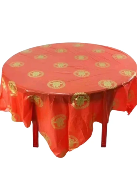 Kırmızı Düğün Ziyafet Tek Kullanımlık Masa Örtüsü - Kalınlaştırılmış Kırmızı Yuvarlak 2.6x2.6 Metre (20 Adet) - 6