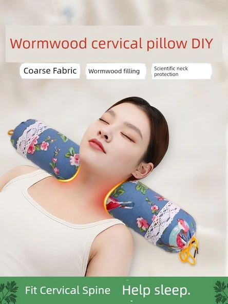 Moxa Yapraklı Boyun Yastığı DIY Seti - Temel - Kırık Pelin Otu - Mavi Beyaz Porselen - 6