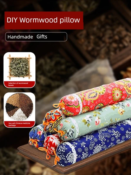 Moxa Yapraklı Boyun Yastığı DIY Seti - Temel - Kırık Pelin Otu - Mavi Beyaz Porselen - 2