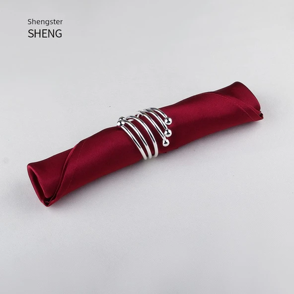 Saten Peçete - Bordo - Altı Gümüş Klipsli (Model 2) - 45x45 cm
