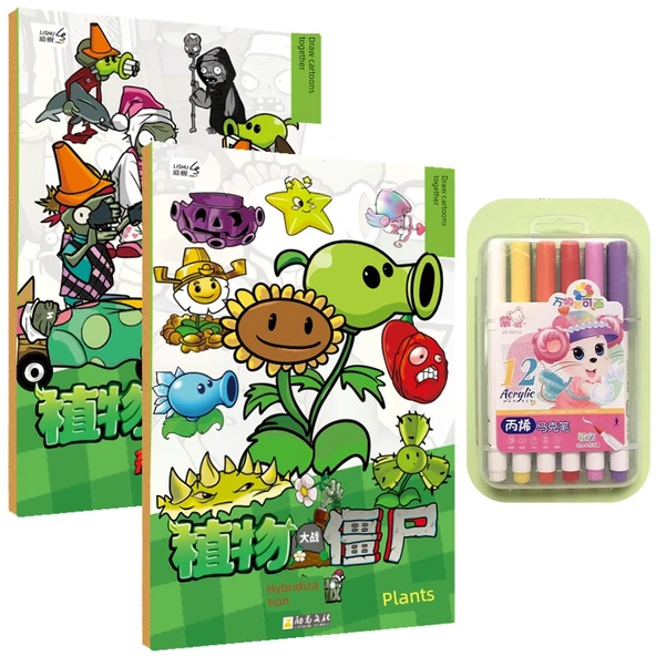 Plants vs Zombies Boyama Kitabı - Zombi ve Bitki + 12 Renkli Keçeli Kalem
