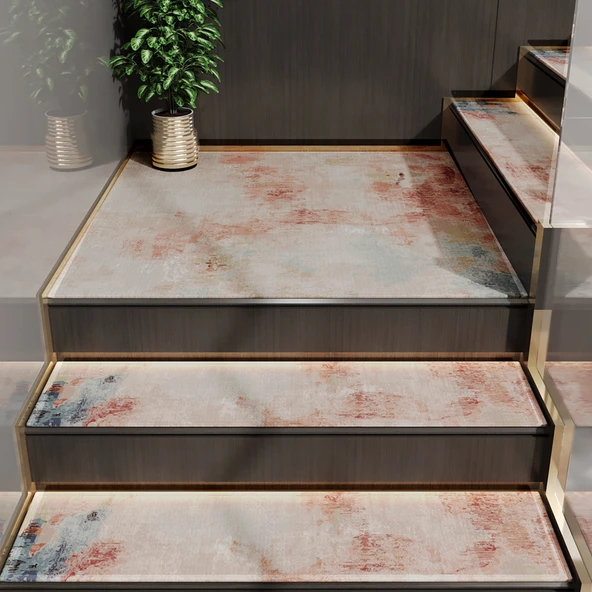 Bambu Pamuklu Kauçuk Tabanlı Merdiven Halısı - Stay Jade 30x85cm