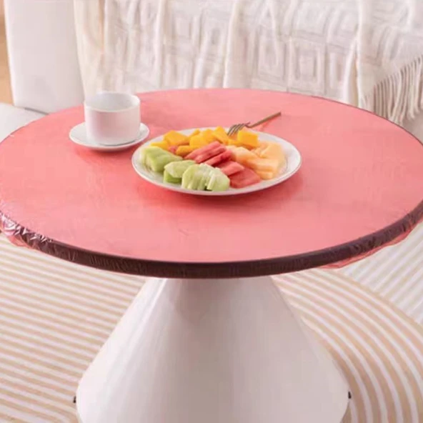 Lastikli Plastik Masa Örtüsü - Kalın Kırmızı 1.2x1.2m (Yuvarlak/Kare Masa İçin, 20 Adet)