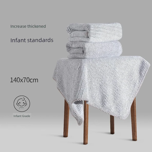 Bambu Kömürü Çizgili Sevgili Banyo Havlusu Seti 70x140cm (2 Adet) - 4