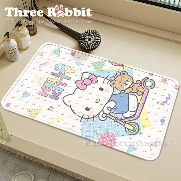 Hello Kitty Desenli Kaymaz Banyo Halısı - 50x80 cm - Scooterlı Hello Kitty