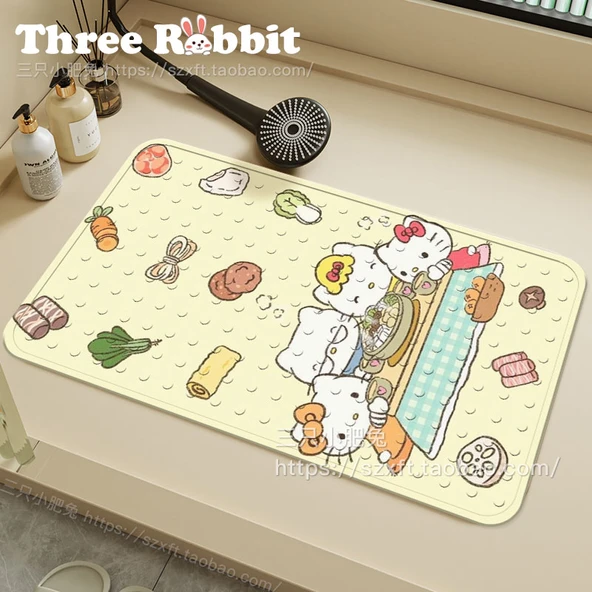 Hello Kitty Desenli Kaymaz Banyo Halısı - 40x70 cm - Aile Yemekli Hello Kitty