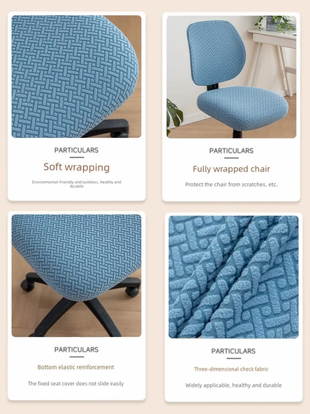 Modern Ofis Sandalyesi Minder Kılıfı - Yıldız Zinciri-Arduvaz Mavisi - Tekli Set (1 Oturak + 1 Sırt) - 4