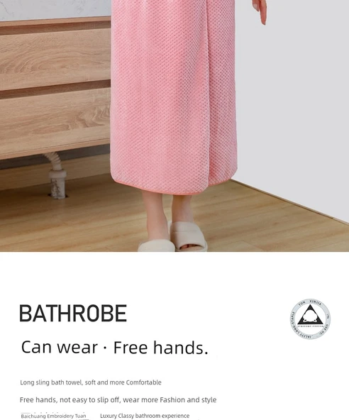 Pembe Yumuşak Banyo Eteği ve Saç Bonesi Seti - 7A Antibakteriyel Havlu 130x100cm - 9
