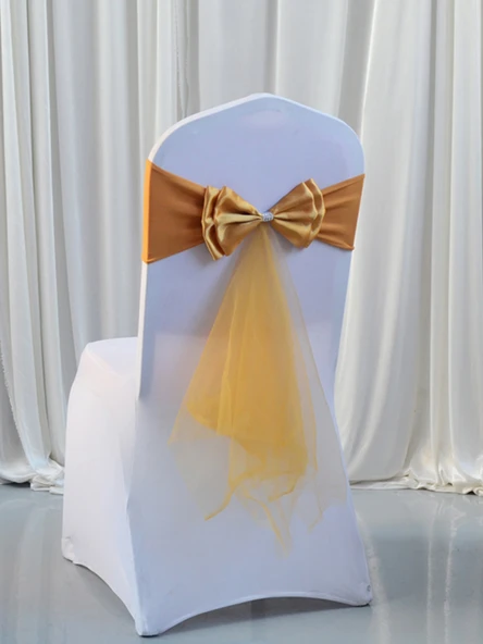 Düğün Sergi Sandalye Dekorasyon Kurdele Çiçekleri - Altın - Resim 5