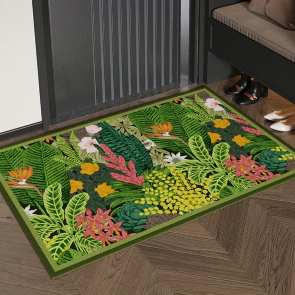 Büyük Çiçek Desenli Diatomit Paspas - 50x80 cm