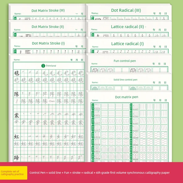 Kaligrafi Alıştırma Kitabı - 9 Kitap Set + 6. Sınıf Kaligrafi Kağıdı