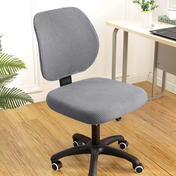 Modern Ofis Sandalyesi Minder Kılıfı - Açık Gri - 2'li Set (2 Oturak + 2 Sırt)