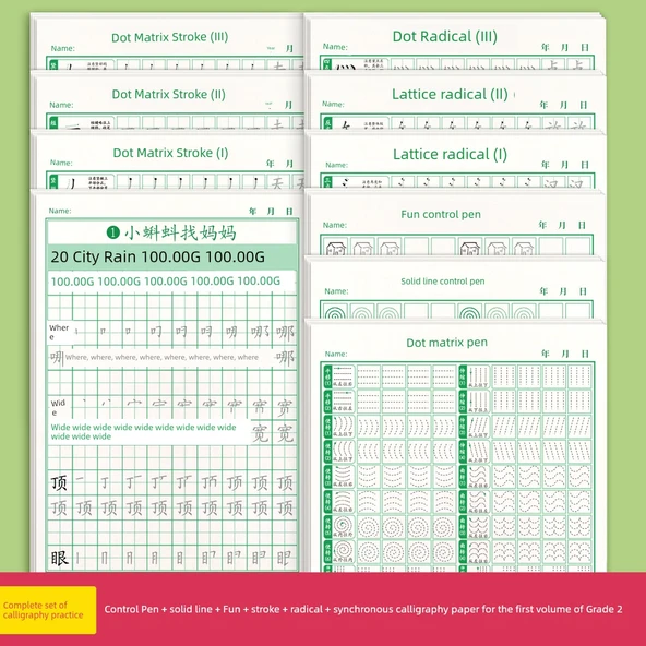 Kaligrafi Alıştırma Kitabı - 9 Kitap Set + 2. Sınıf Kaligrafi Kağıdı
