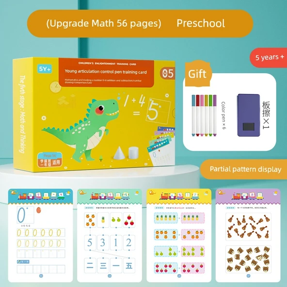 Çocuklar için Kalem Kontrolü Eğitim Kartları - Matematik ve Düşünme (5+ Yaş)