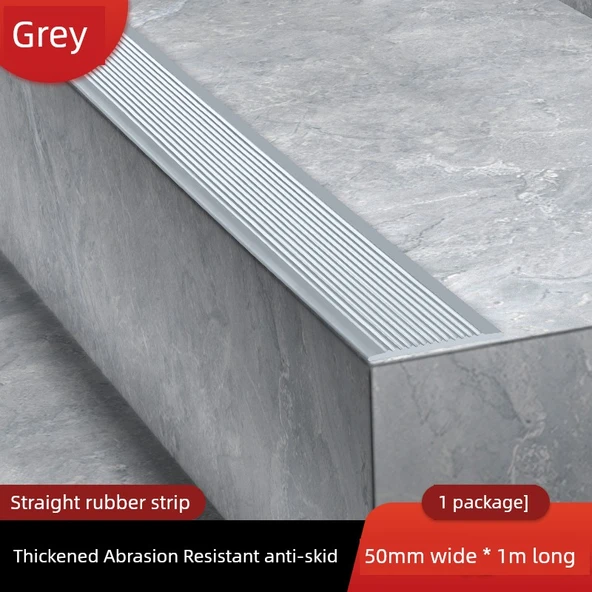Kendinden Yapışkanlı PVC Kaymaz Merdiven Halısı - Düz Gri 50mm x 1M