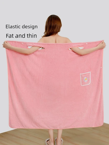 Pembe Yumuşak Banyo Eteği ve Saç Bonesi Seti - 7A Antibakteriyel Havlu 130x100cm - 3