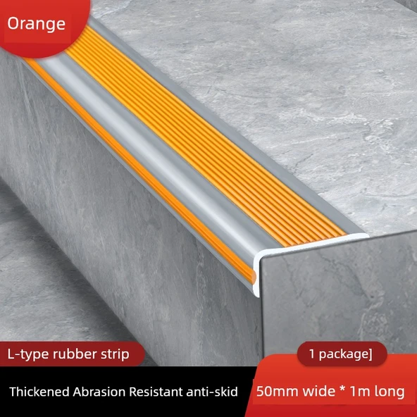 Kendinden Yapışkanlı PVC Kaymaz Merdiven Halısı - L Şekilli Turuncu 50mm x 1M