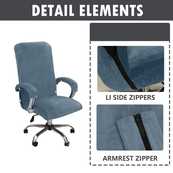 Gümüş Tilki Kadife Elastik Polar Sandalye Kılıfı - Gri L Sandalye Kılıfı +2 Parça - 2
