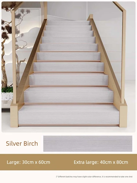 Kendinden Yapışkanlı Kaymaz Merdiven Halısı - Gümüş Huş 10 Adet - Ekstra Büyük (30x60 cm)