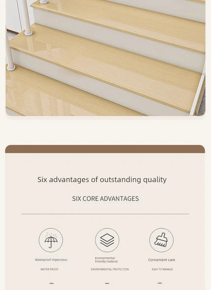 Kendinden Yapışkanlı Kaymaz Merdiven Halısı - Nanzhi Ahşap 5 Adet - Ekstra Büyük (30x60 cm) - 7