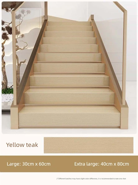 Kendinden Yapışkanlı Kaymaz Merdiven Halısı - Sarı Tik 10 Adet - Ekstra Büyük (30x60 cm)