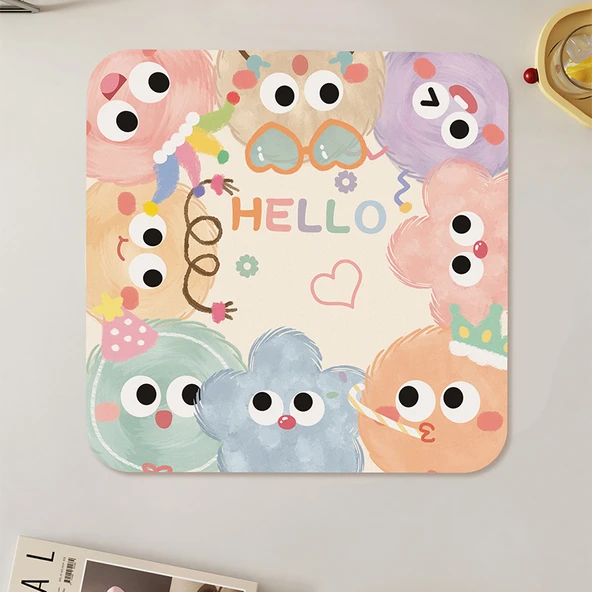Çizgi Film Desenli Emici Diatomit Bardak Altlığı - YP Aile Fotoğrafı Köşe A 20x20cm