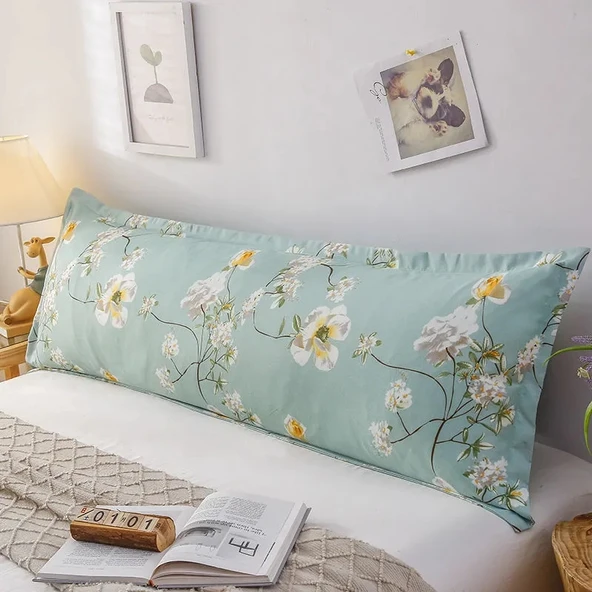 Çift Kişilik Uzun Yastık Kılıfı - Çiçek Uçuşu Desenli - 1.2 Metre