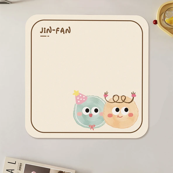 Çizgi Film Desenli Emici Diatomit Bardak Altlığı - YP Yeşil Sarı Kare 20x20cm