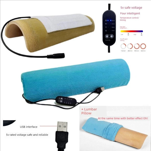 Boyun Kamburu Isıtmalı Kompres Servikal Omurga Yastığı - Isıtma Paketli Boyun Yastığı 5cm + Bel Yastığı + Yastık Kılıfı