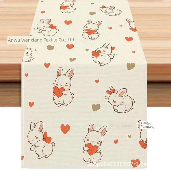 Paskalya Tavşan Desenli Masa Örtüsü - ZQ-3 - 33x183cm