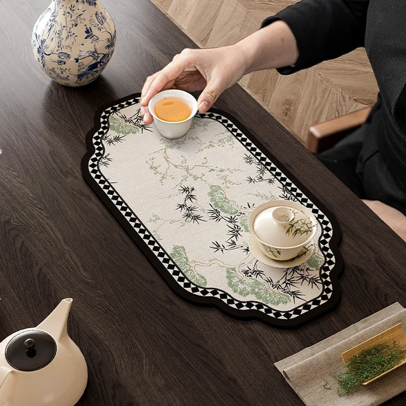 Zen Çin Stili Çay Matı - Matsuchu Ruinian Diatomit Çamur Minder - Alien 40x60cm - 2 Adet