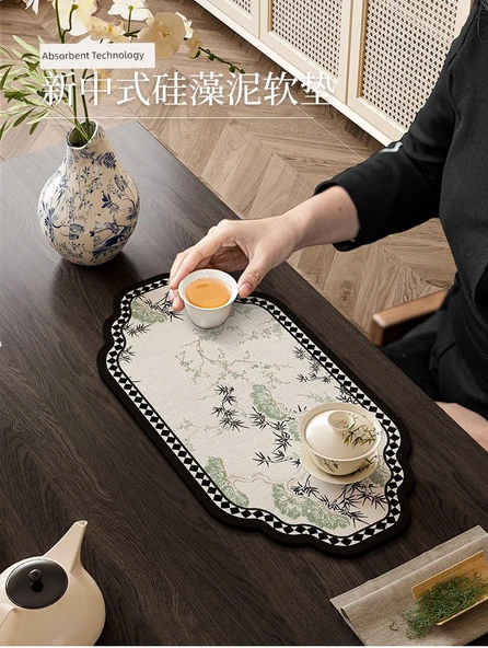 Zen Çin Stili Çay Matı - Matsuchu Ruinian Diatomit Çamur Minder - Alien 25x50cm - 2 Adet - 7