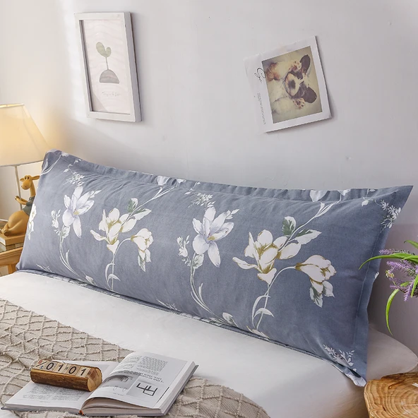 Çift Kişilik Uzun Yastık Kılıfı - Çiçek Şarkıları Desenli - 1.8 Metre