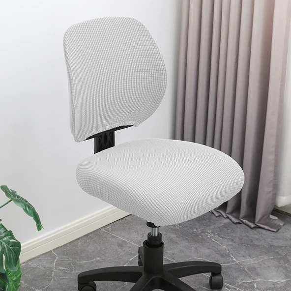 Ofis Koltuğu Kılıfı - Pirinç Beyazı Peluş - İki Set