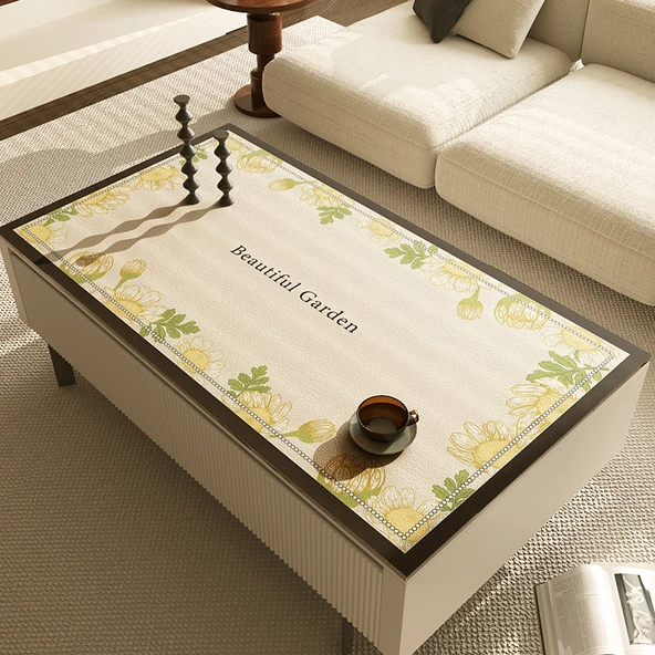 Su Geçirmez PVC Masa Örtüsü - Açık Renk Çiçek Deniz Manzaralı - 70x130 cm