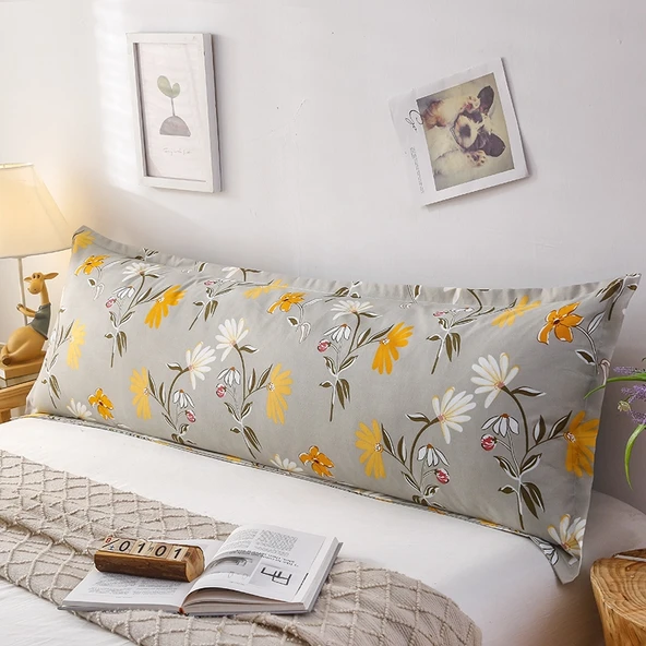 Çift Kişilik Uzun Yastık Kılıfı - Çiçek Şarkıları Desenli - 1.5 Metre - 3